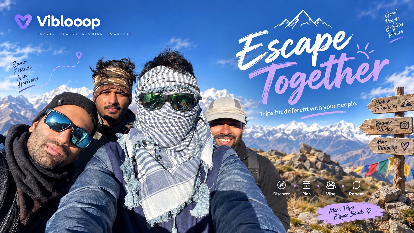 Friends taking a mountain adventure selfie together